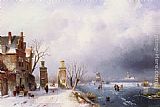 Charles Henri Joseph Leickert Famous Paintings - A Sunlit Winter Landscape